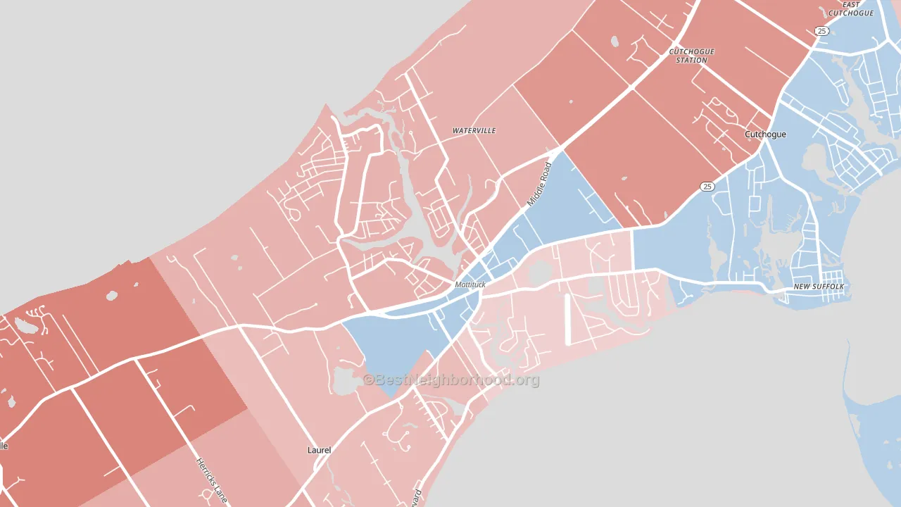 Mattituck, NY block-group political-lean map