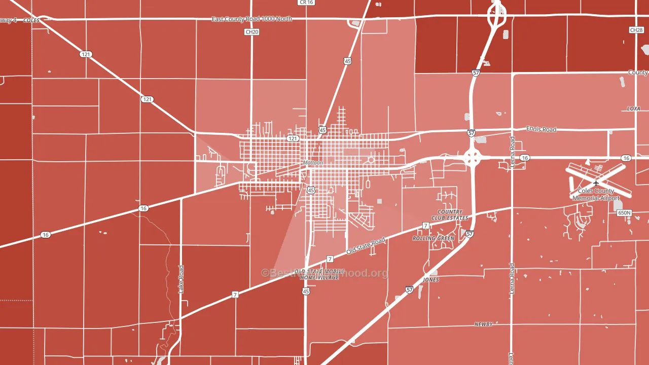 Mattoon, IL block-group political-lean map