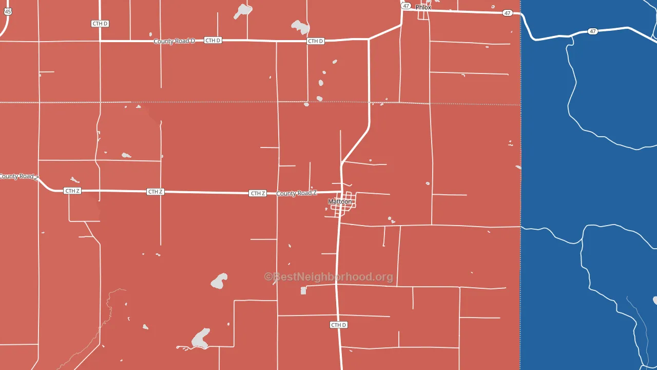 Mattoon, WI block-group political-lean map