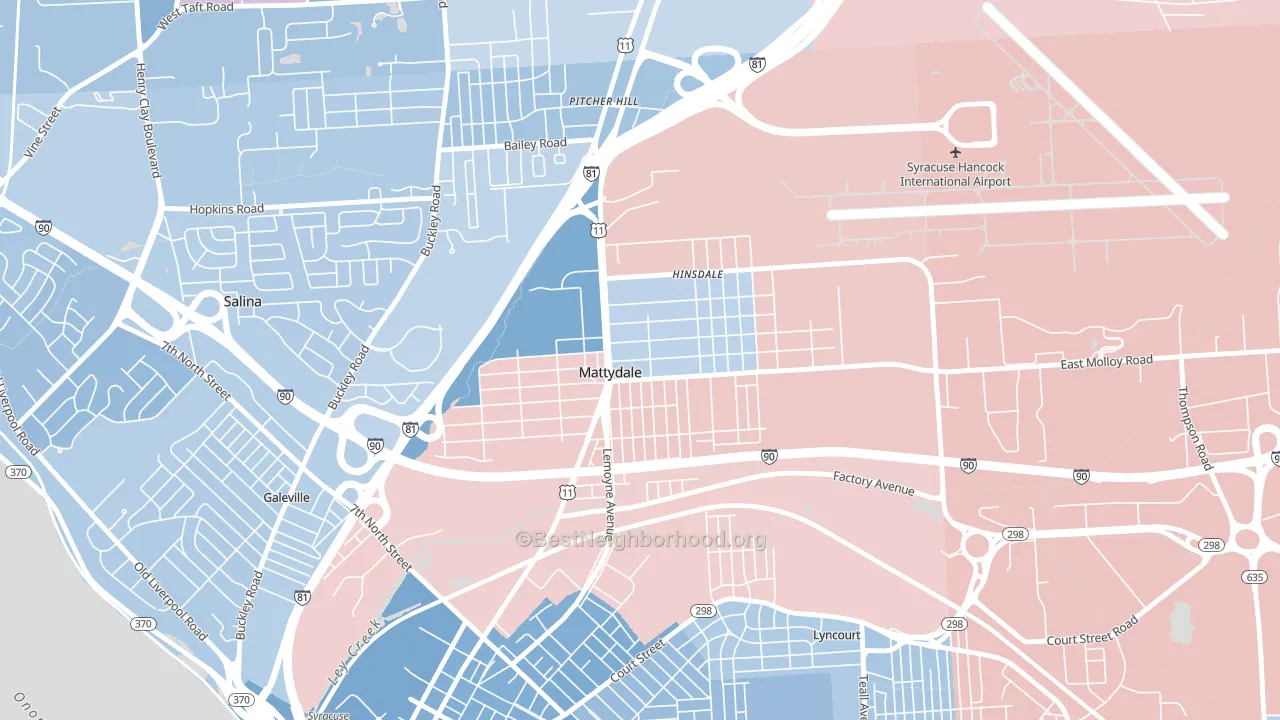 Mattydale, NY block-group political-lean map