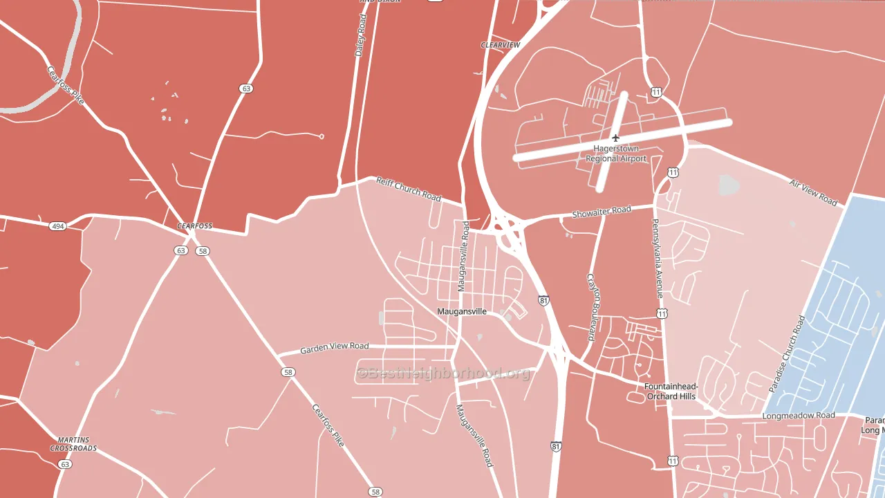 Maugansville, MD block-group political-lean map