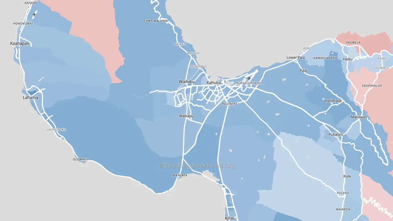 Maui County, HI block-group political-lean map