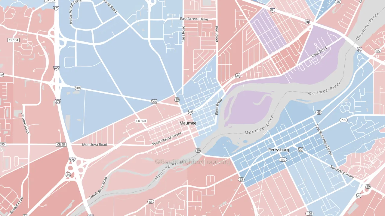Maumee Uptown Historic District, Maumee, OH block-group political-lean map