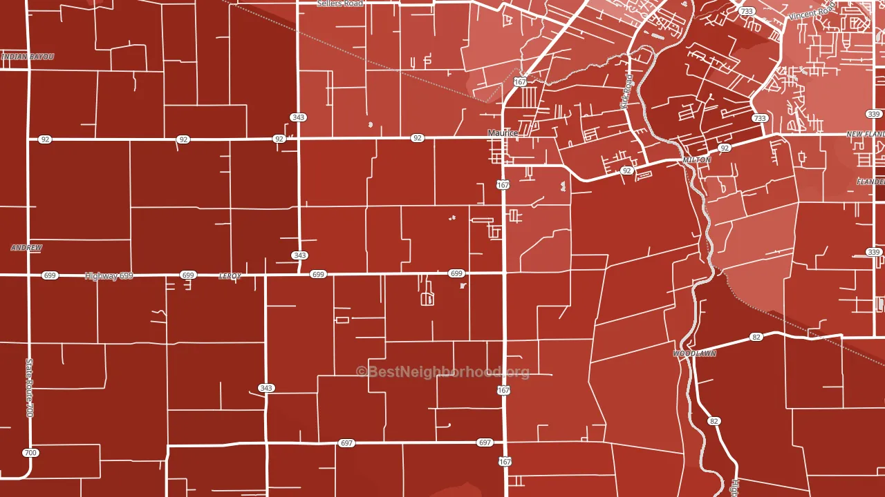 Maurice, LA block-group political-lean map