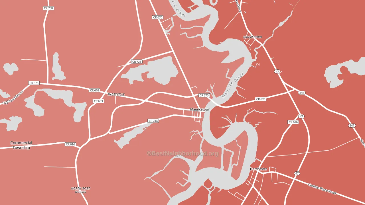 Mauricetown, NJ block-group political-lean map