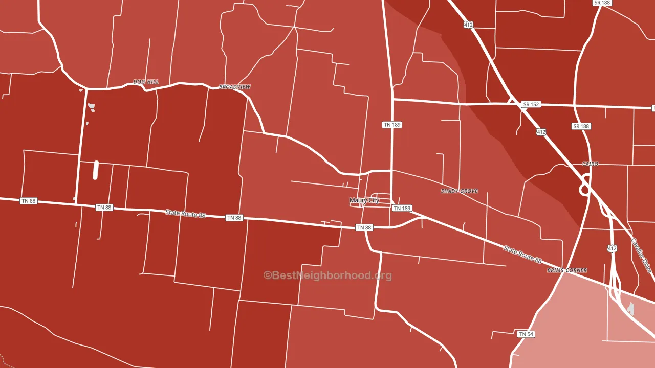 Maury City, TN block-group political-lean map