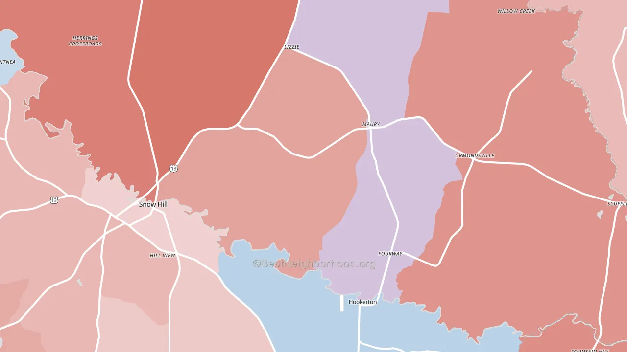 Maury, NC block-group political-lean map