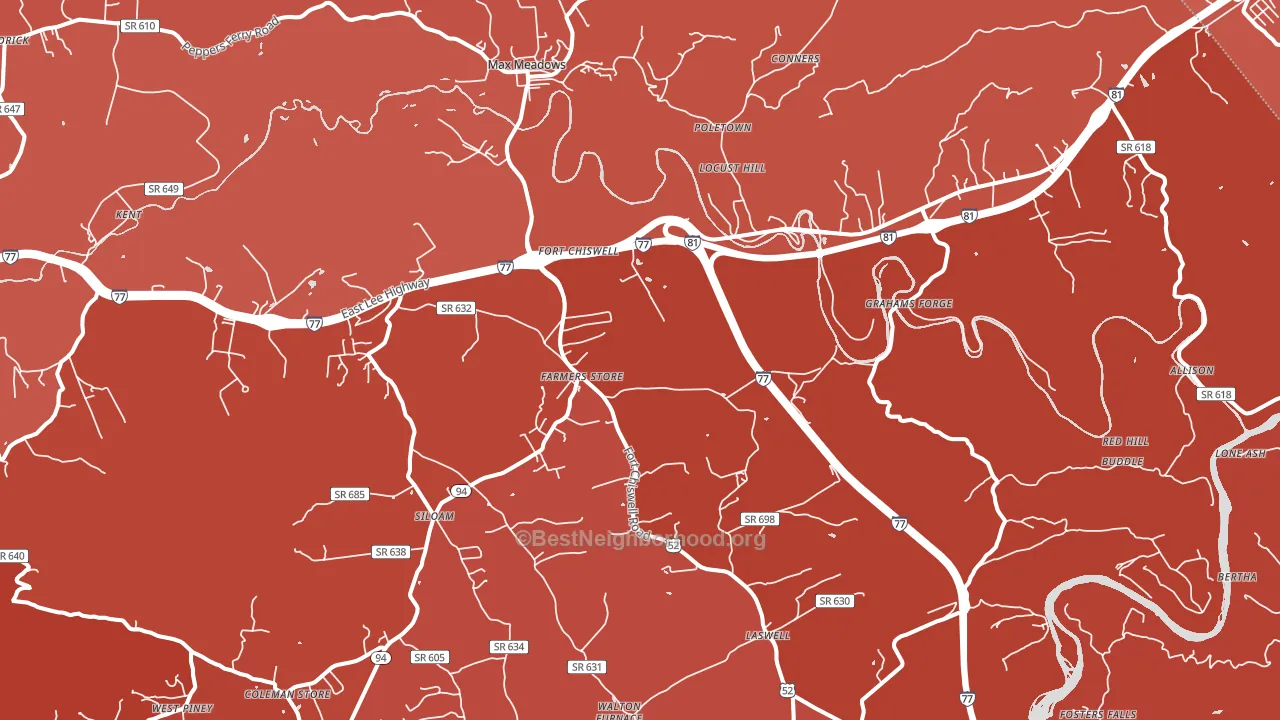 Max Meadows, VA block-group political-lean map