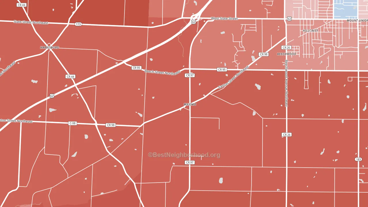 Maximo, OH block-group political-lean map