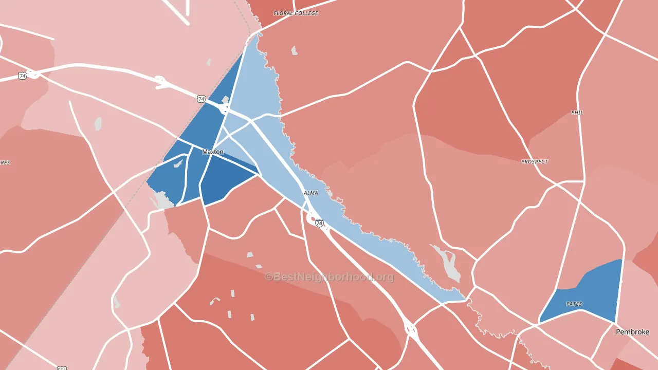 Maxton, NC block-group political-lean map