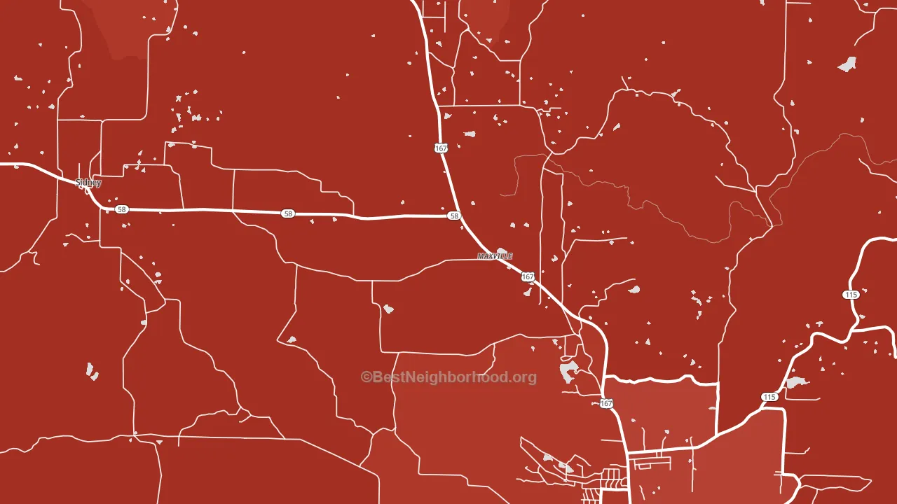 Maxville, AR block-group political-lean map