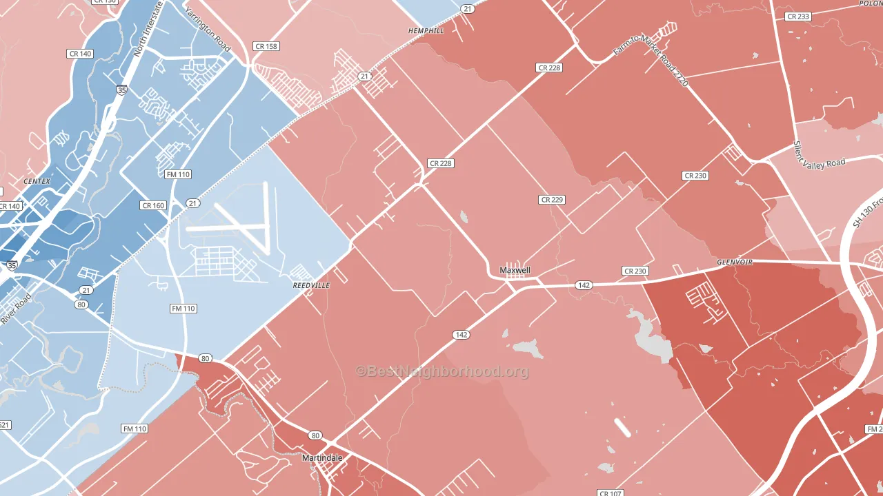 Maxwell, TX block-group political-lean map