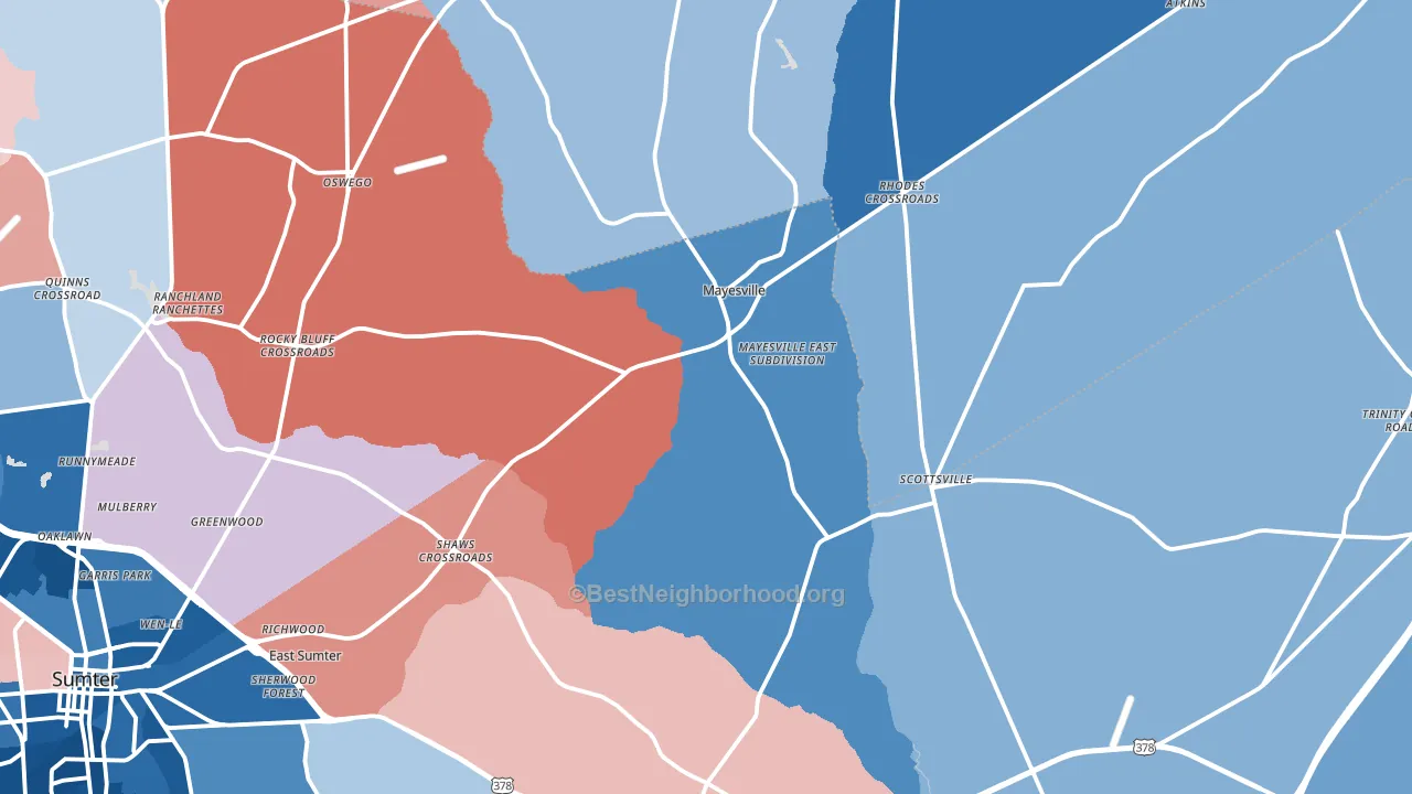 Mayesville, SC block-group political-lean map