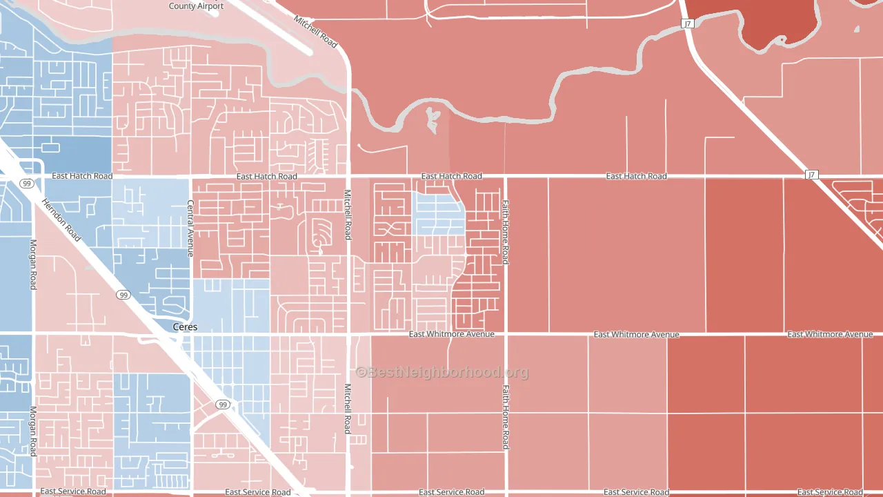 Mayfield, Ceres, CA block-group political-lean map