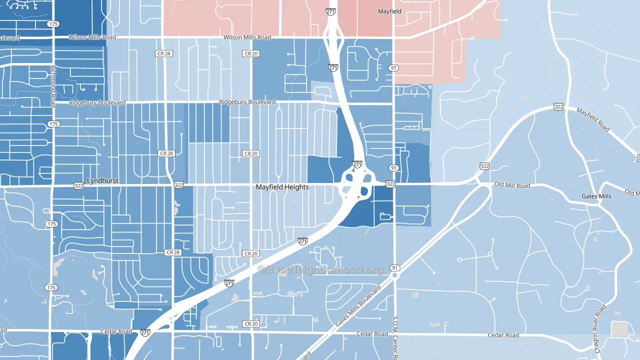 Mayfield Heights, OH block-group political-lean map