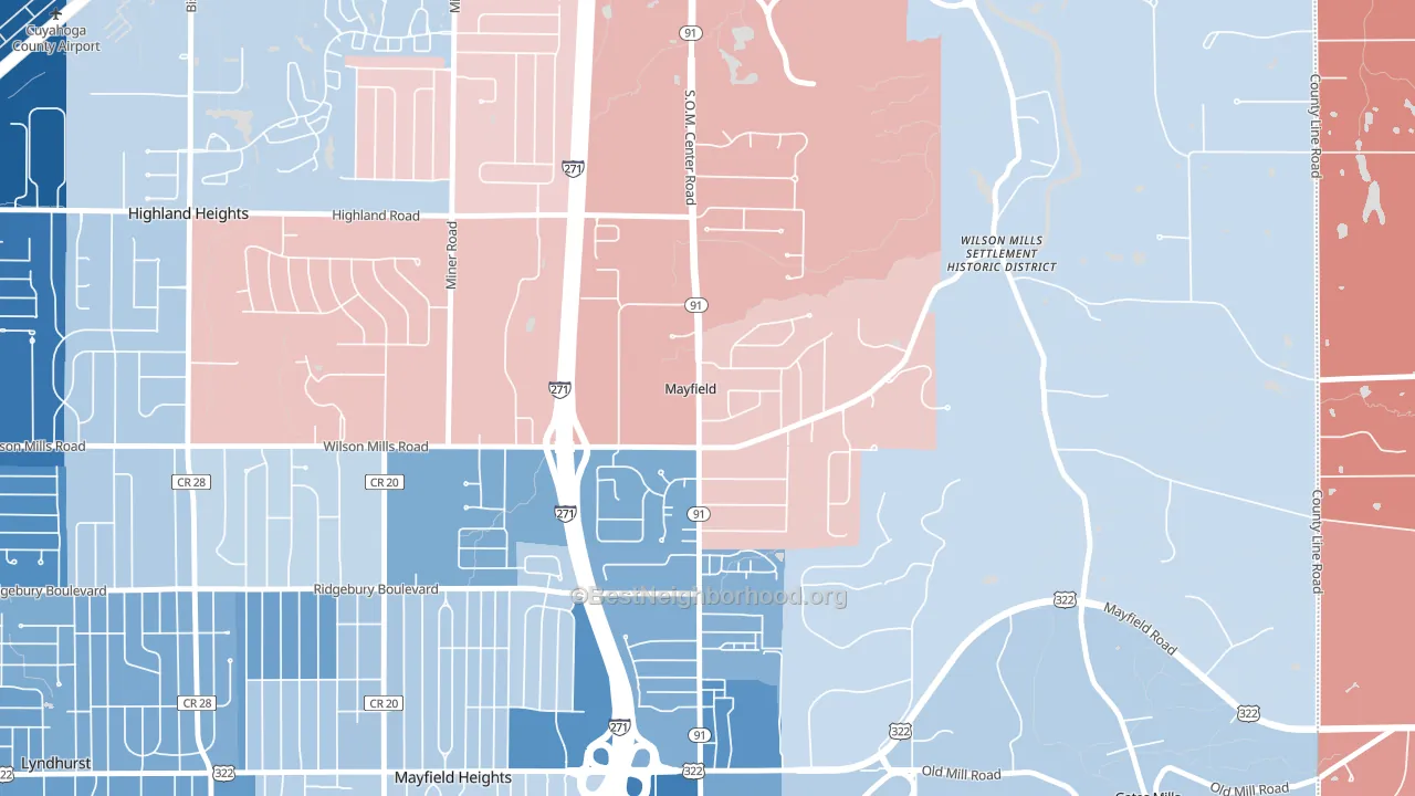 Mayfield, OH block-group political-lean map