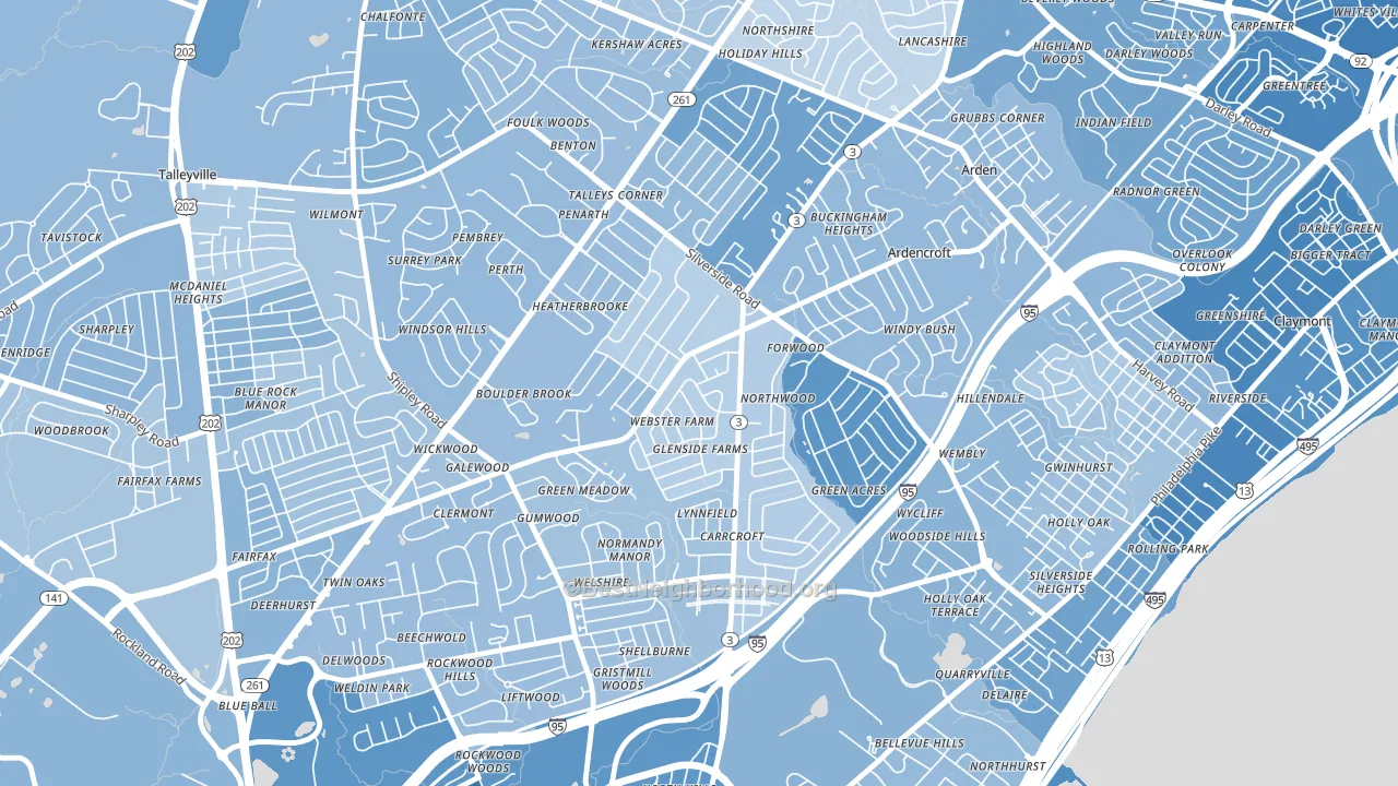 Mayfield, Wilmington, DE block-group political-lean map