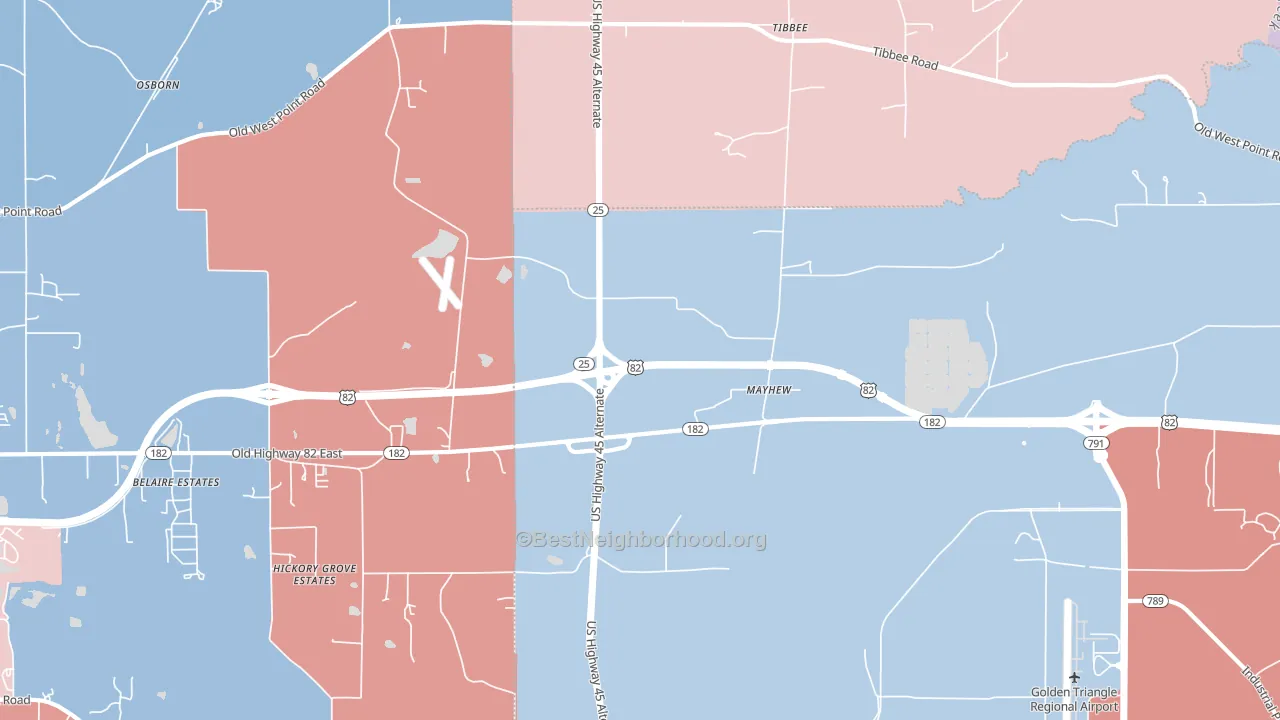 Mayhew, MS block-group political-lean map
