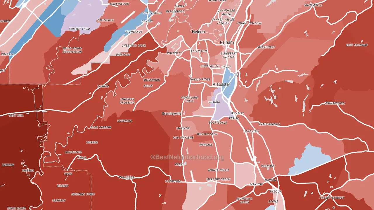 Maylene, AL block-group political-lean map