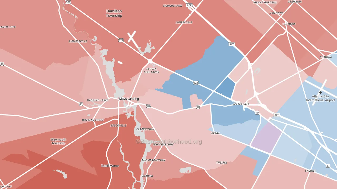 Mays Landing, NJ block-group political-lean map