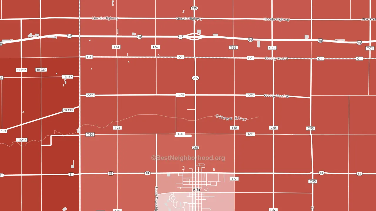 Maysville, OH block-group political-lean map