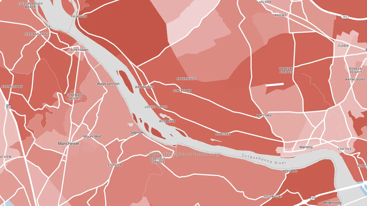 Maytown, PA block-group political-lean map