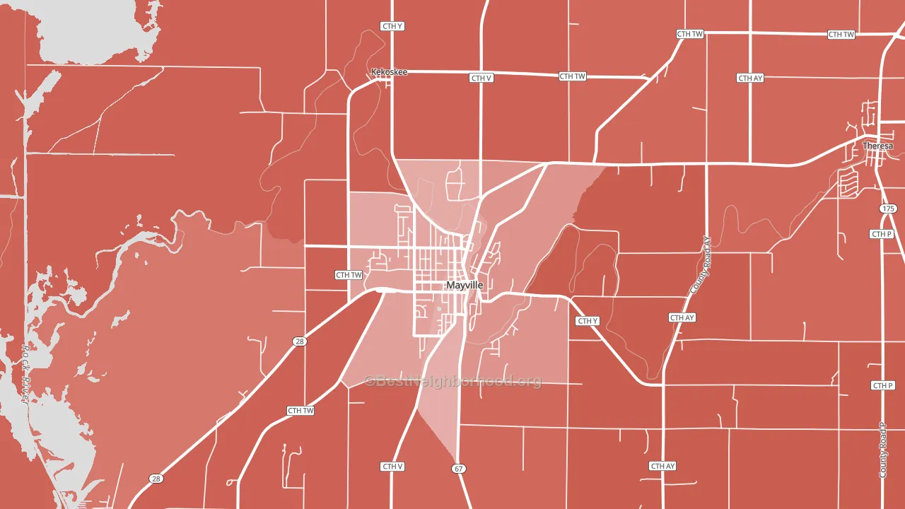 Mayville, WI block-group political-lean map