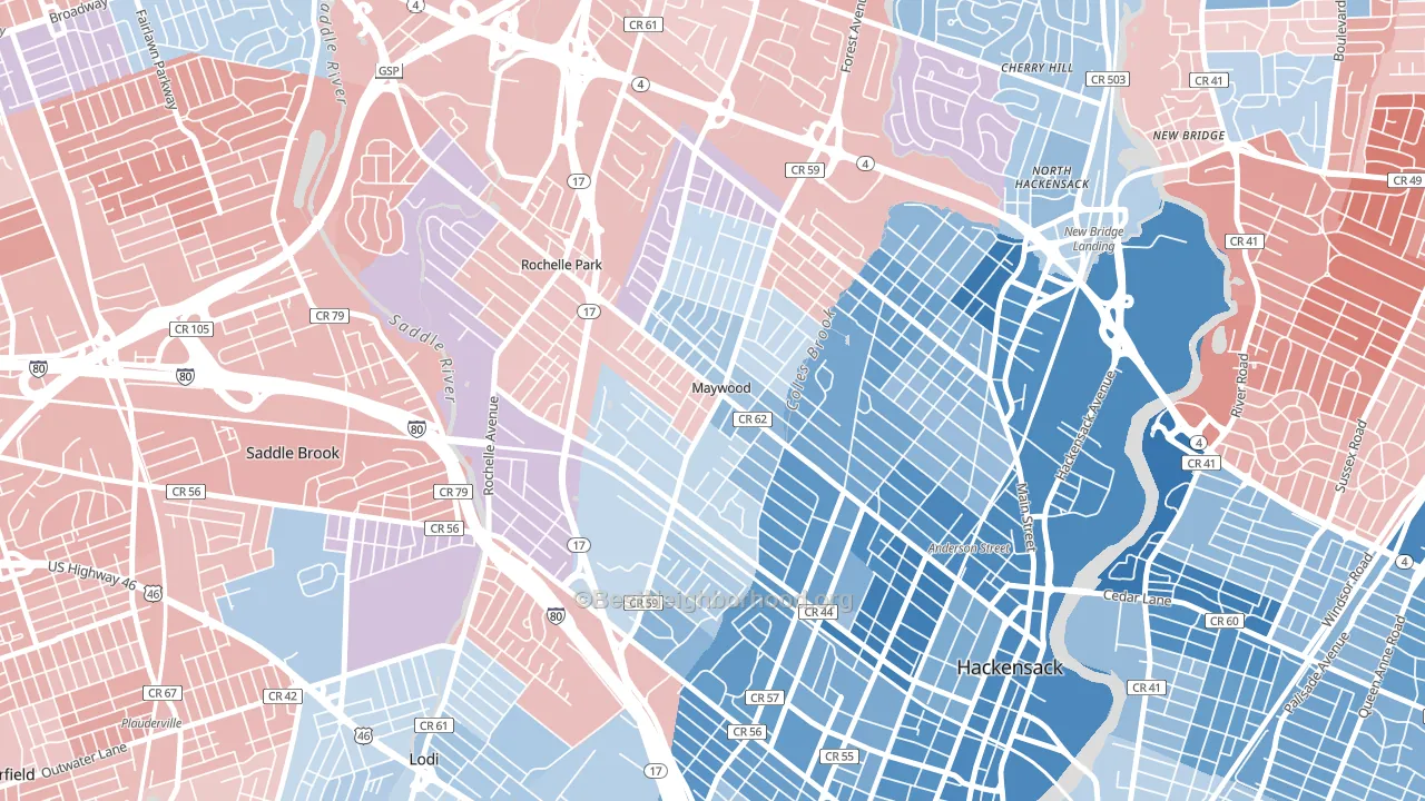 Maywood, NJ block-group political-lean map