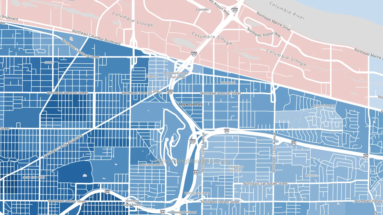 Maywood Park, OR block-group political-lean map