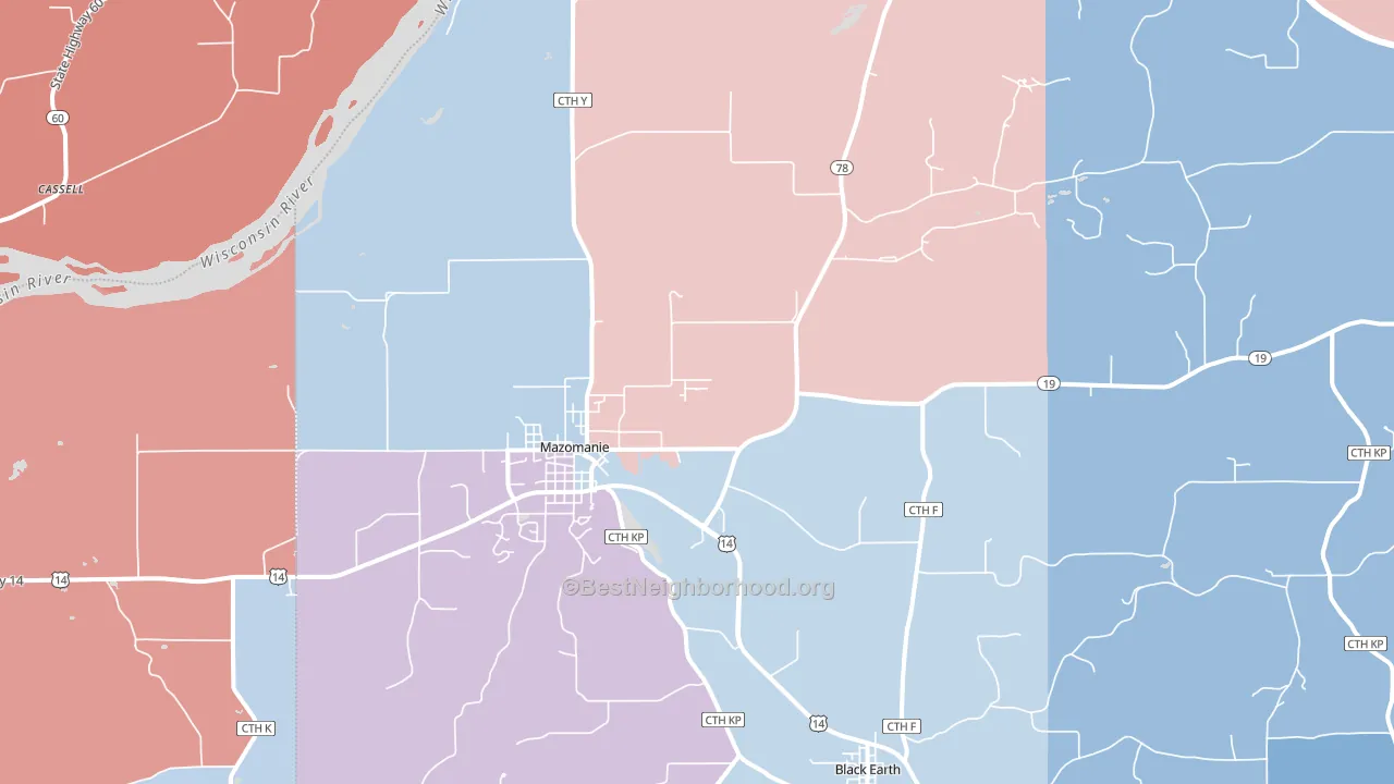 Mazomanie, WI block-group political-lean map