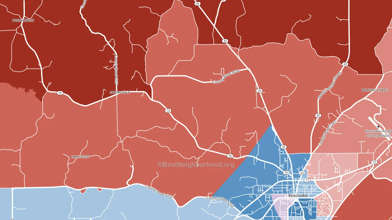 Mc Adams, MS block-group political-lean map