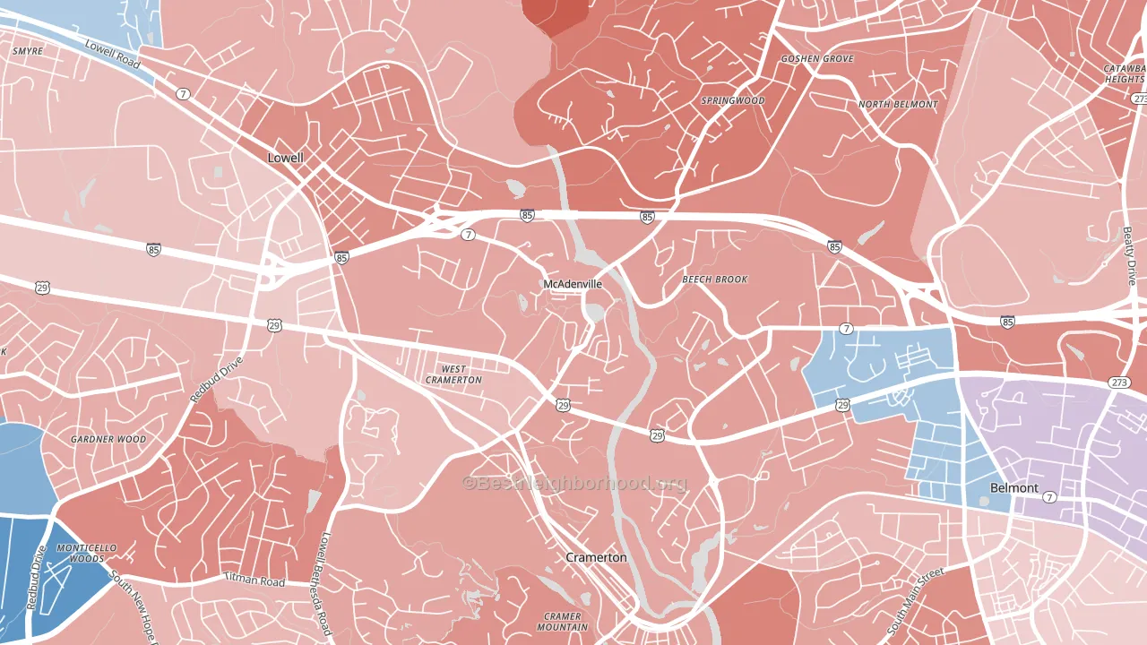 McAdenville, NC block-group political-lean map