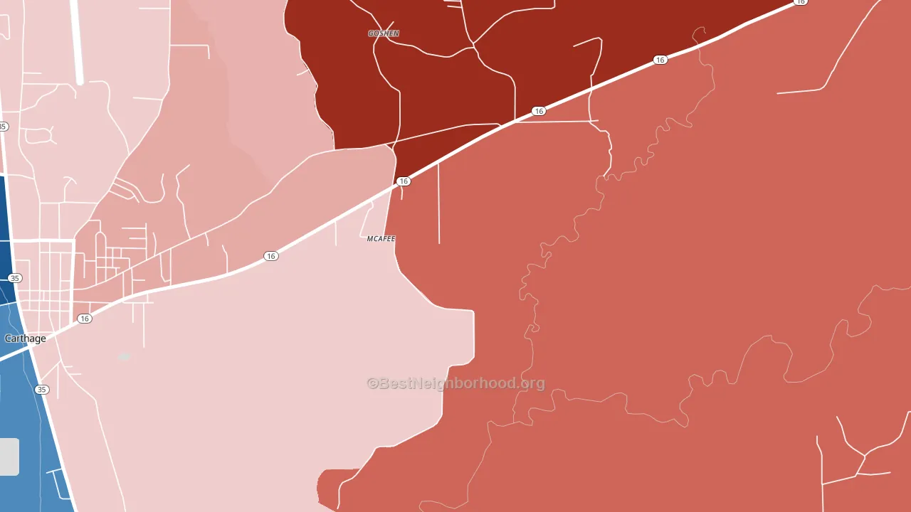 McAfee, MS block-group political-lean map