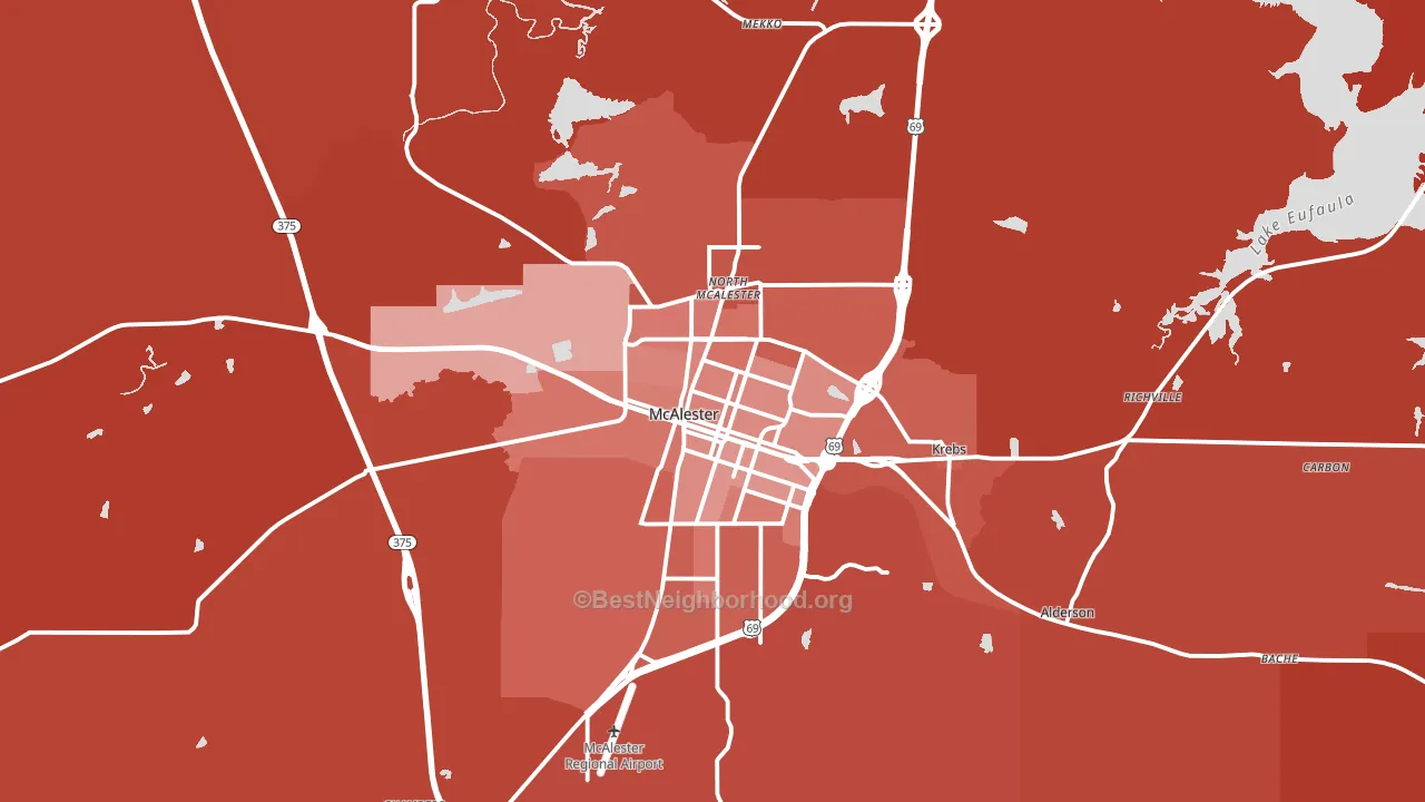 McAlester, OK block-group political-lean map