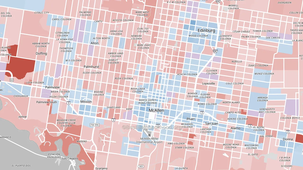 McAllen, TX block-group political-lean map
