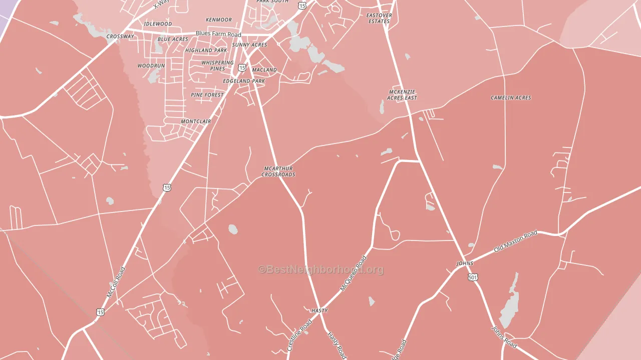 McArthur Crossroads, NC block-group political-lean map