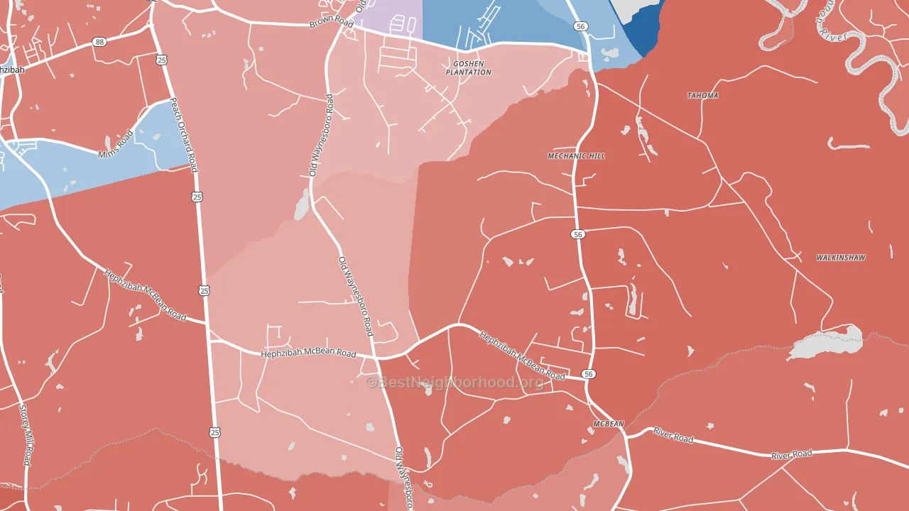 Mcbean, Hephzibah, GA block-group political-lean map