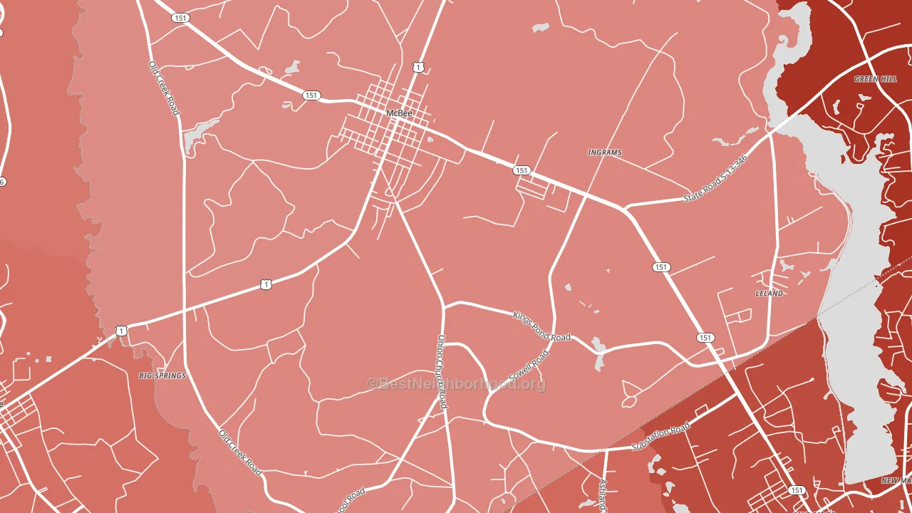 McBee, SC block-group political-lean map