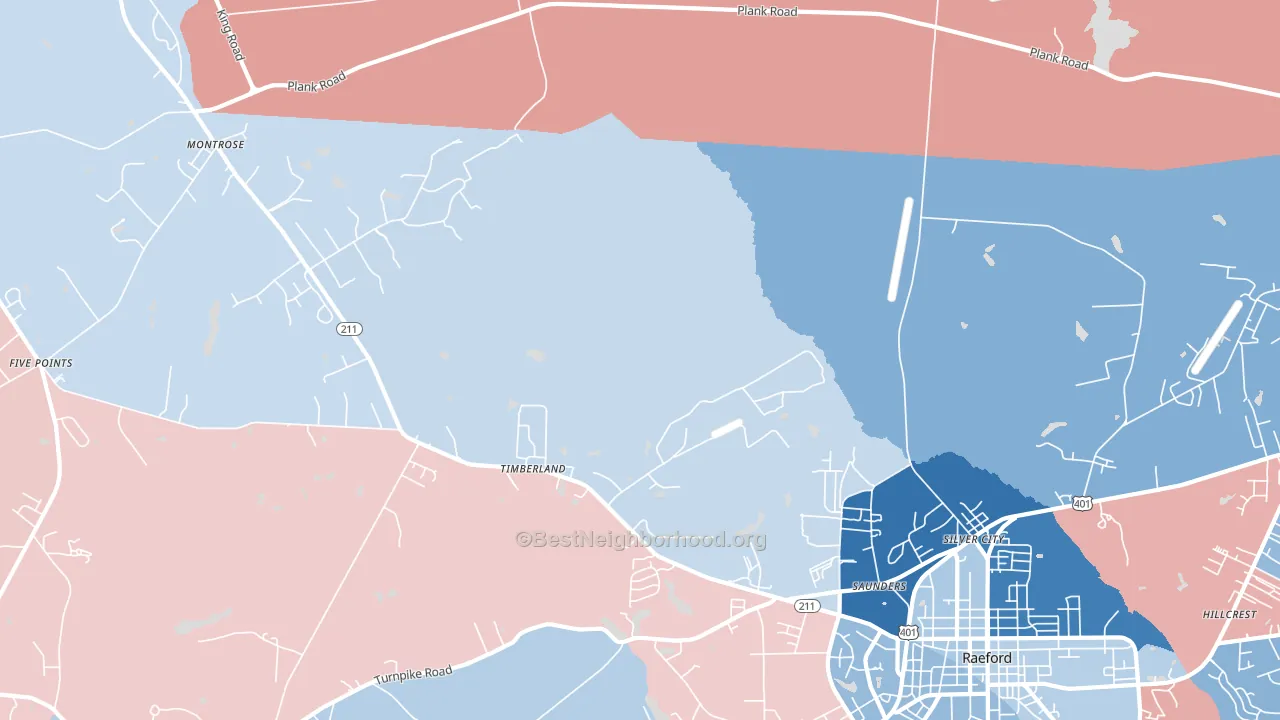 Mccain, NC block-group political-lean map