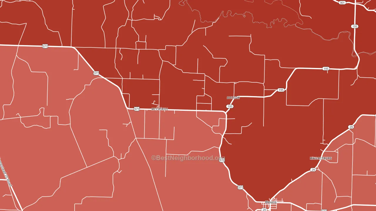 McCaskill, AR block-group political-lean map