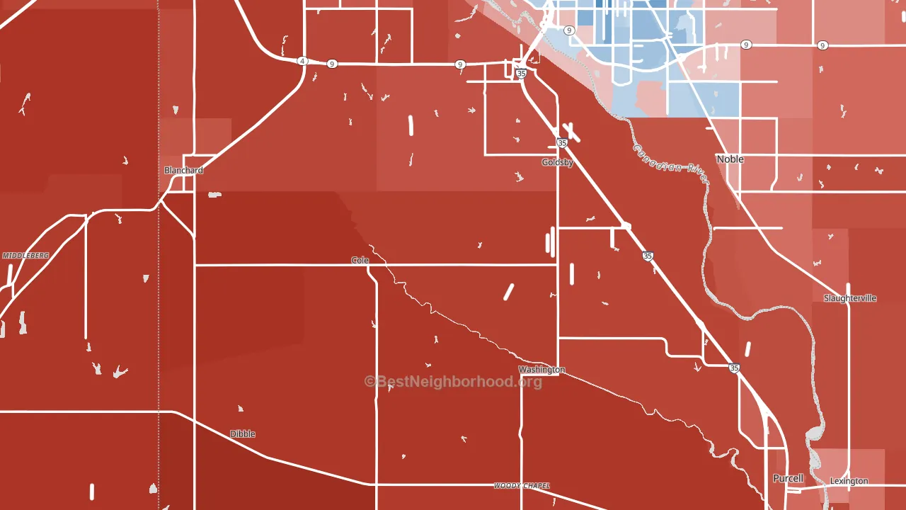 McClain County, OK block-group political-lean map