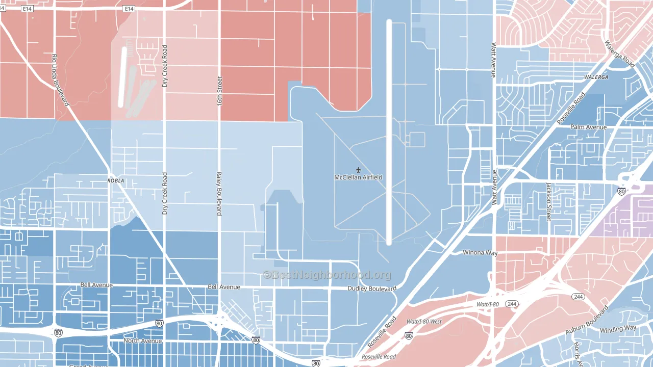 McClellan Park, CA block-group political-lean map