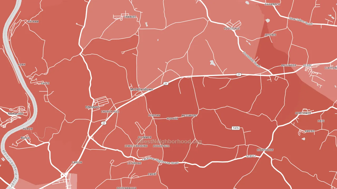 McClellandtown, PA block-group political-lean map