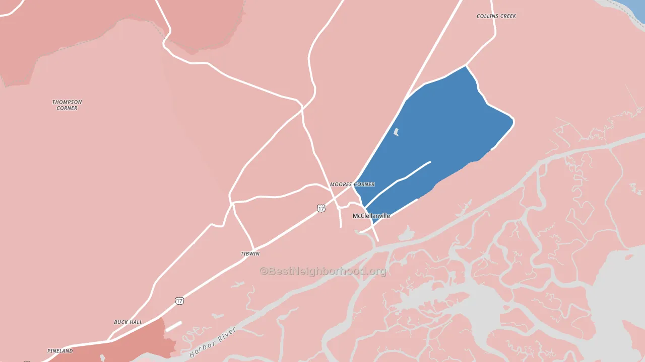 McClellanville, SC block-group political-lean map