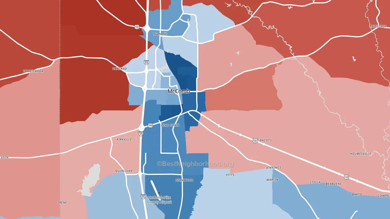 Mccomb, MS block-group political-lean map
