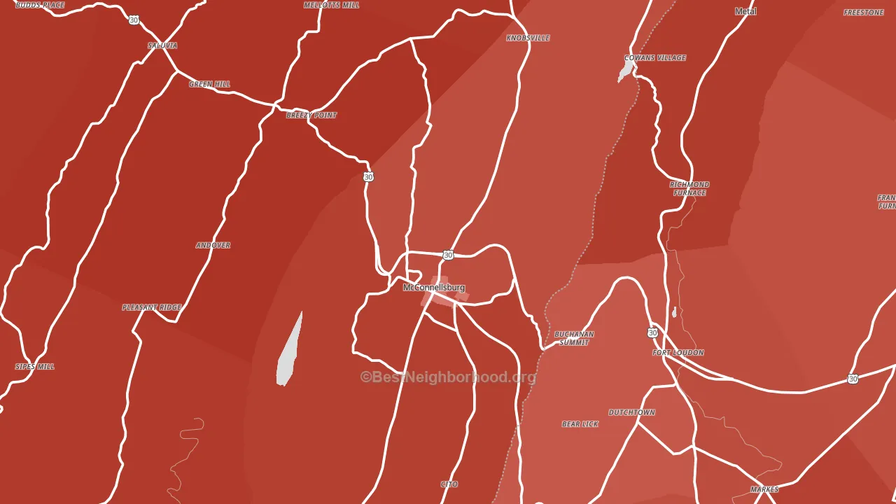 McConnellsburg, PA block-group political-lean map