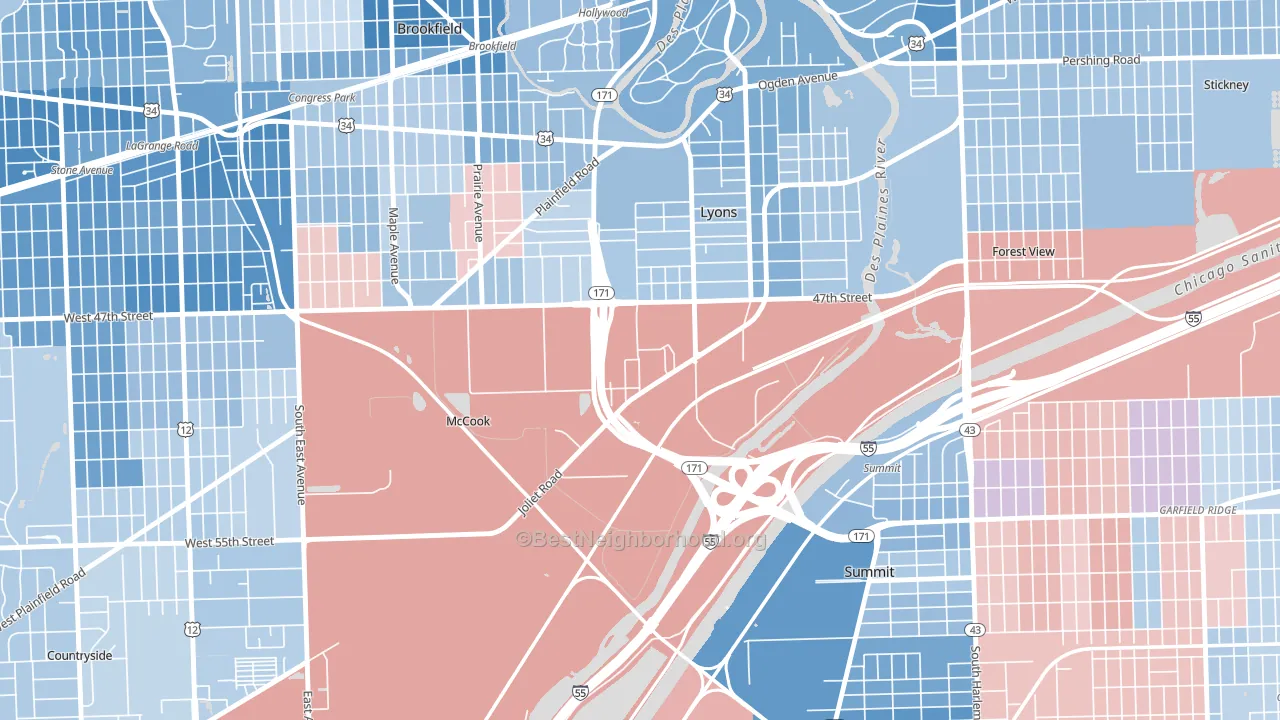 McCook, IL block-group political-lean map