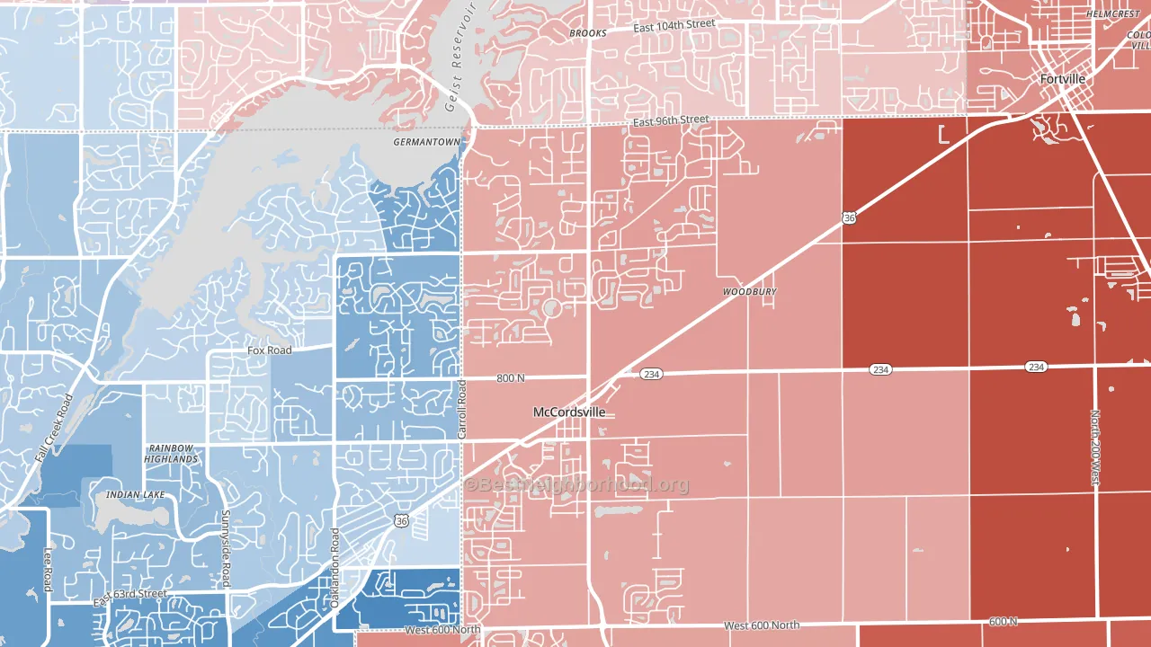 McCordsville, IN block-group political-lean map