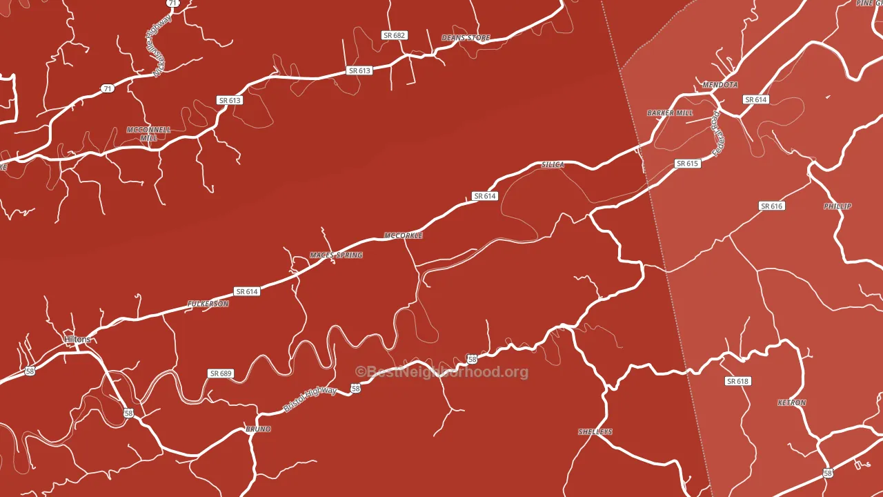 McCorkle, VA block-group political-lean map