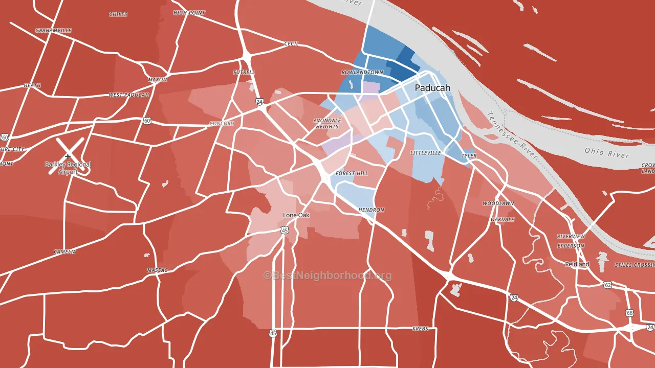 McCracken County, KY block-group political-lean map